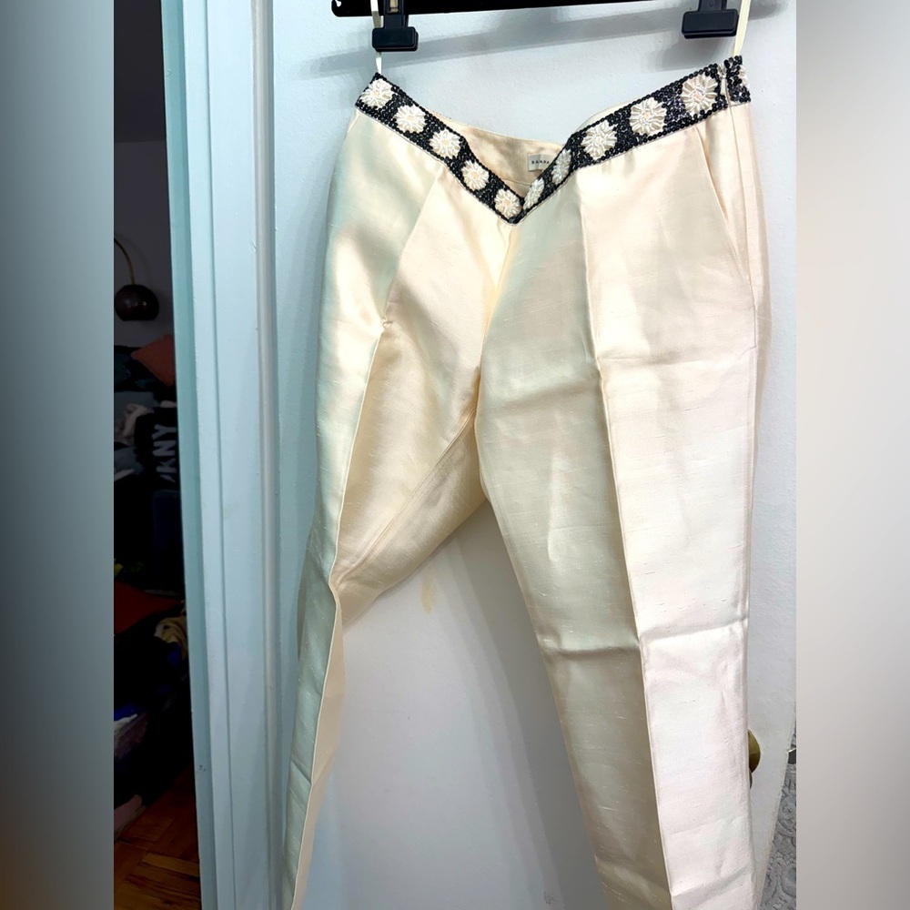 NWT $168 Banana Republic cream silk trousers embellished beaded waist Sz 6